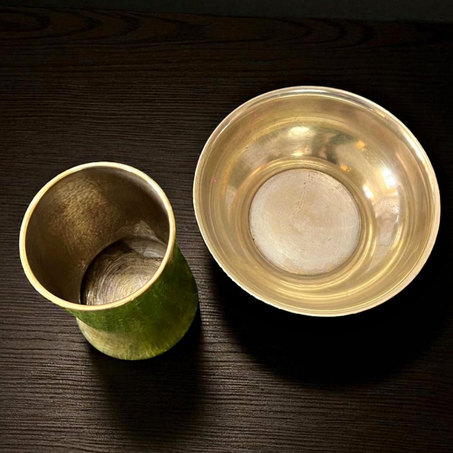 Antique Brass Fruit Bowl & Vase | Traditional Decor Pair
