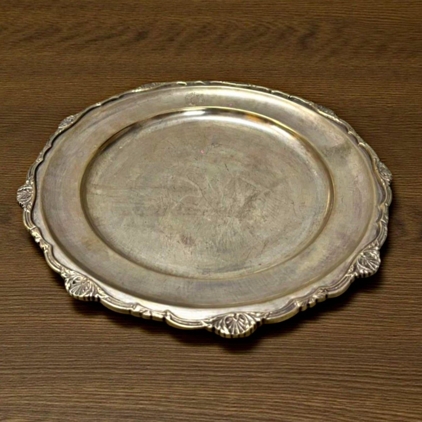 Antique Brass Plate with Ornated Border | Traditional Tableware & Decor Piece