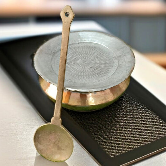 Antique Brass Degchi with Ladle | Traditional Utility | Pital Cookware