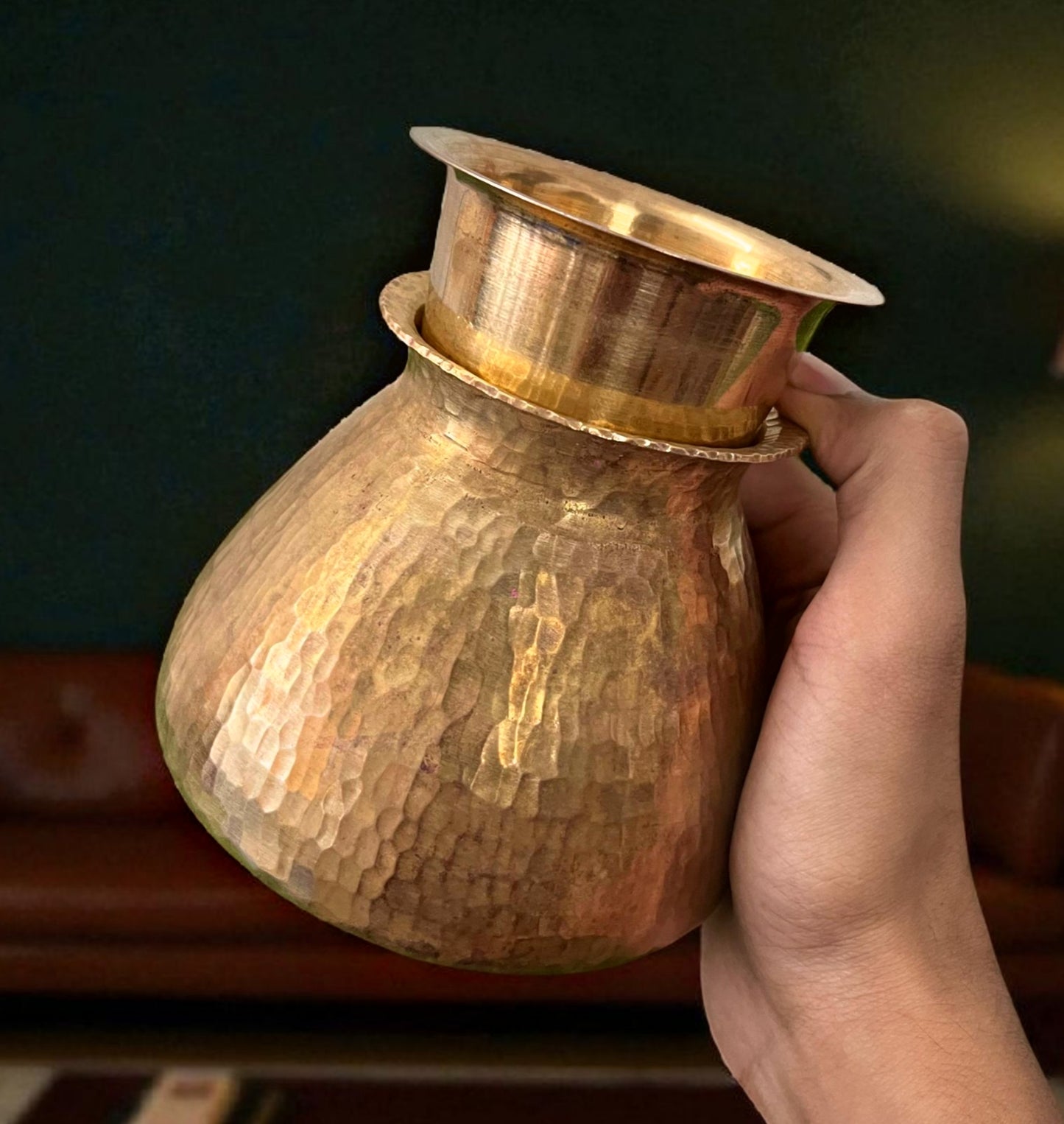 Antique Brass Kalash With Pyala | Pittal Traditional Lota with glass | Rare Shape Pot