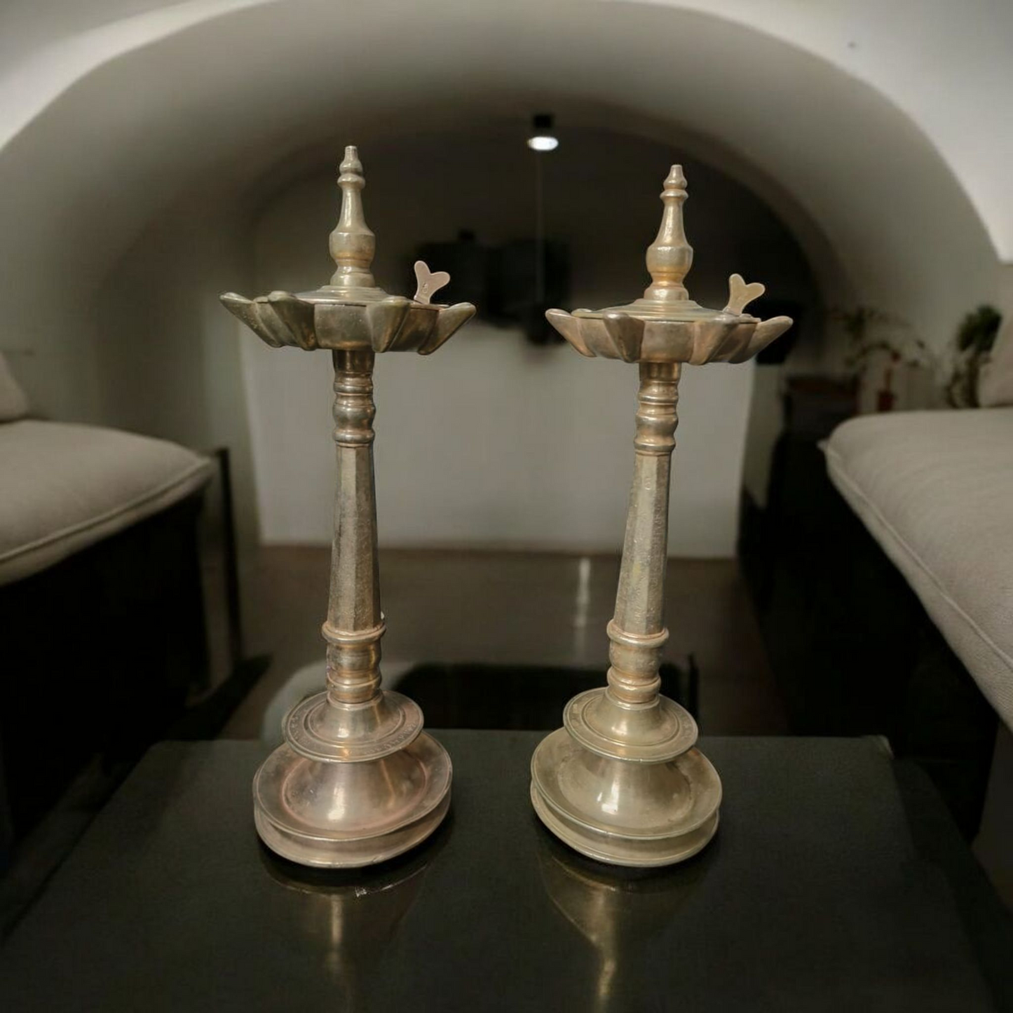 Antique Brass Rare Samay with Lid | Traditional pair of Dhakkan wala Samaya | Pittal Lamps