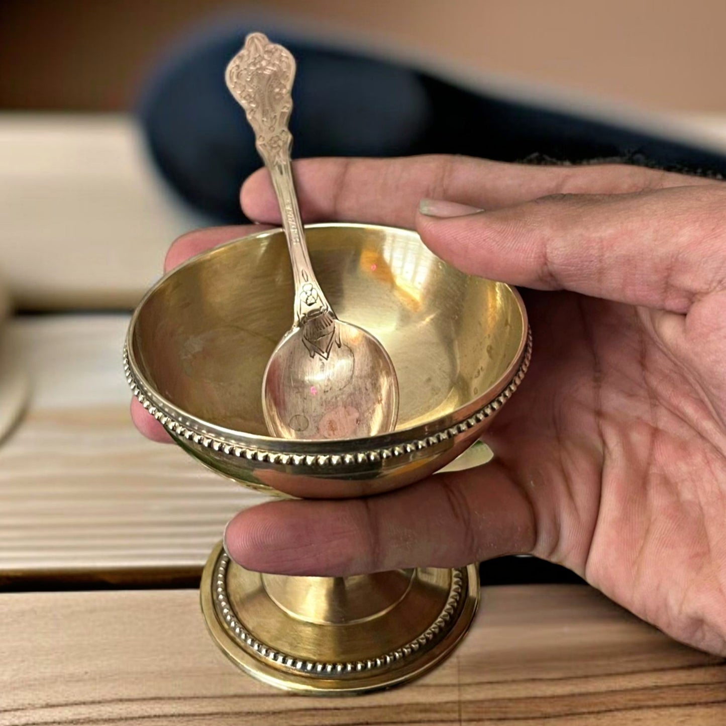 Antique Brass Dessert Set | Traditional Serving Cups with Tray