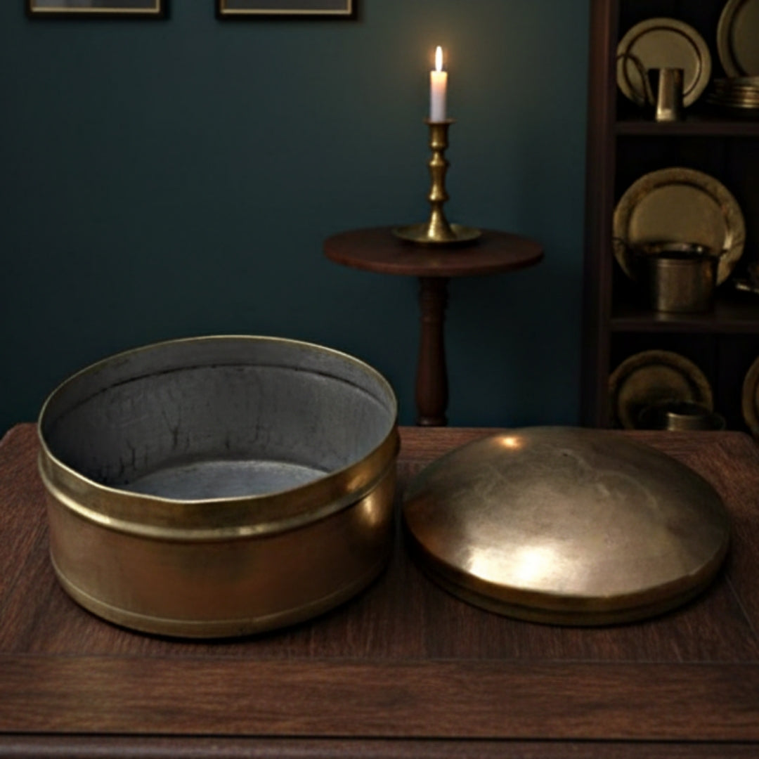 1980 Antique Brass Storage Box | Traditional Utility & Decor Piece