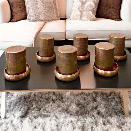 Antique Copper Glass & Katori Set of 6 | Traditional Dining & Kitchenware