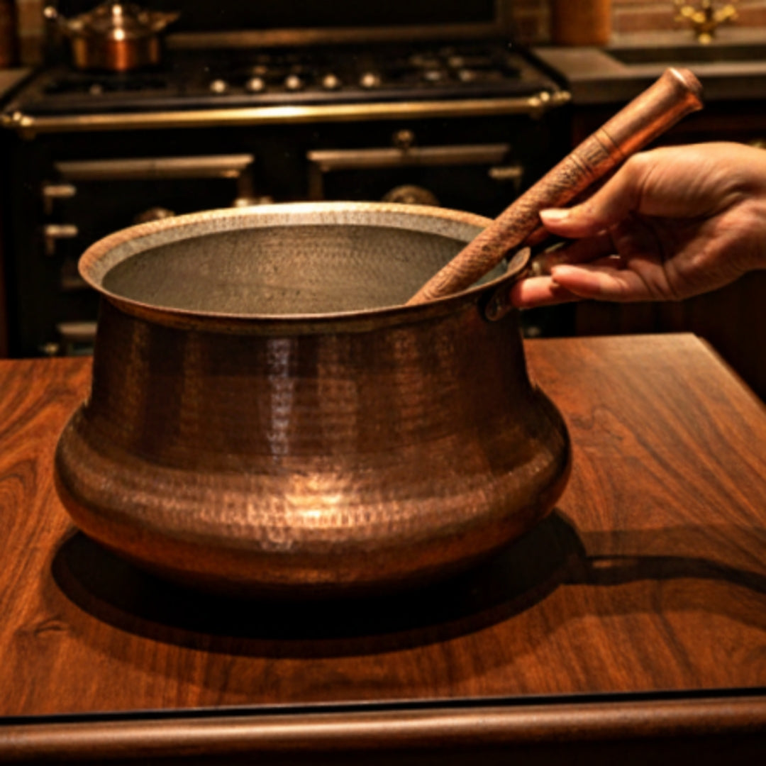 1960 Antique Copper Big Size Deg with Lid and Ladle | Traditional Kitchen & Cooking Vessel