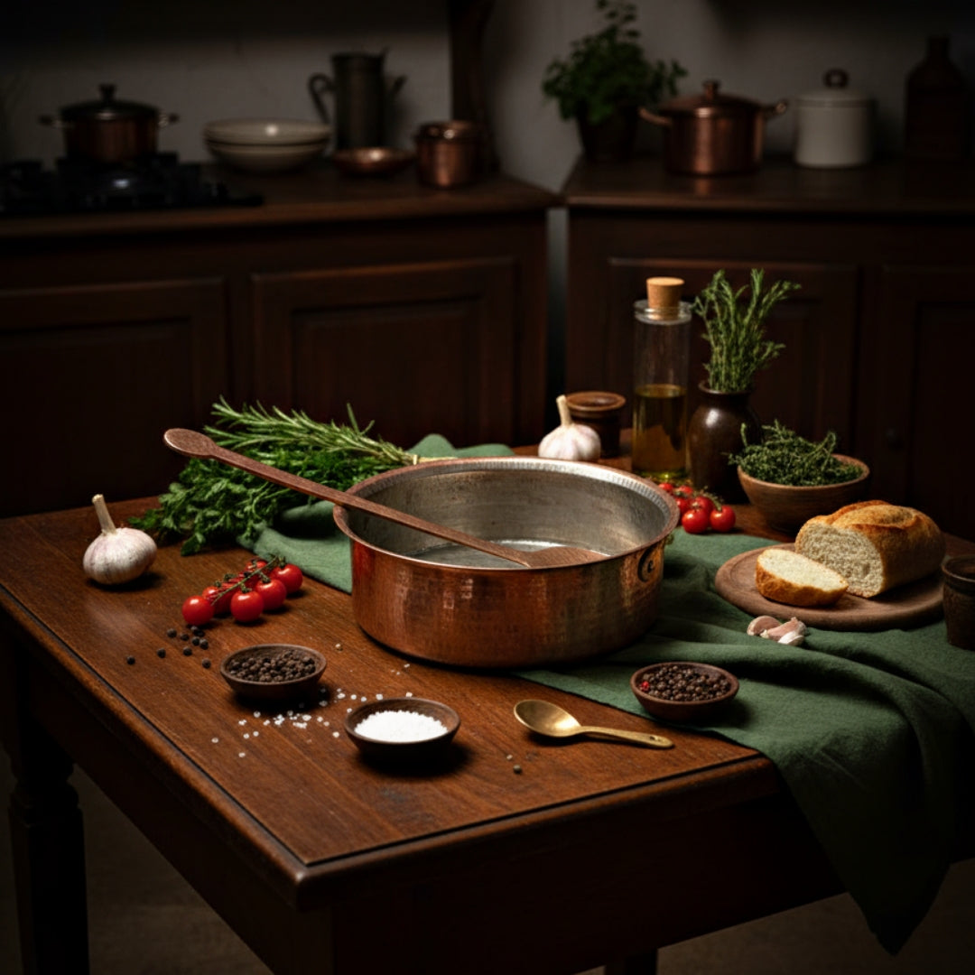 1972 Antique Copper Langadi with Brass Ladle | Traditional Kitchen & Serving Set