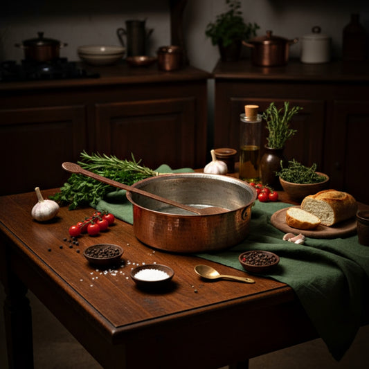1972 Antique Copper Langadi with Brass Ladle | Traditional Kitchen & Serving Set