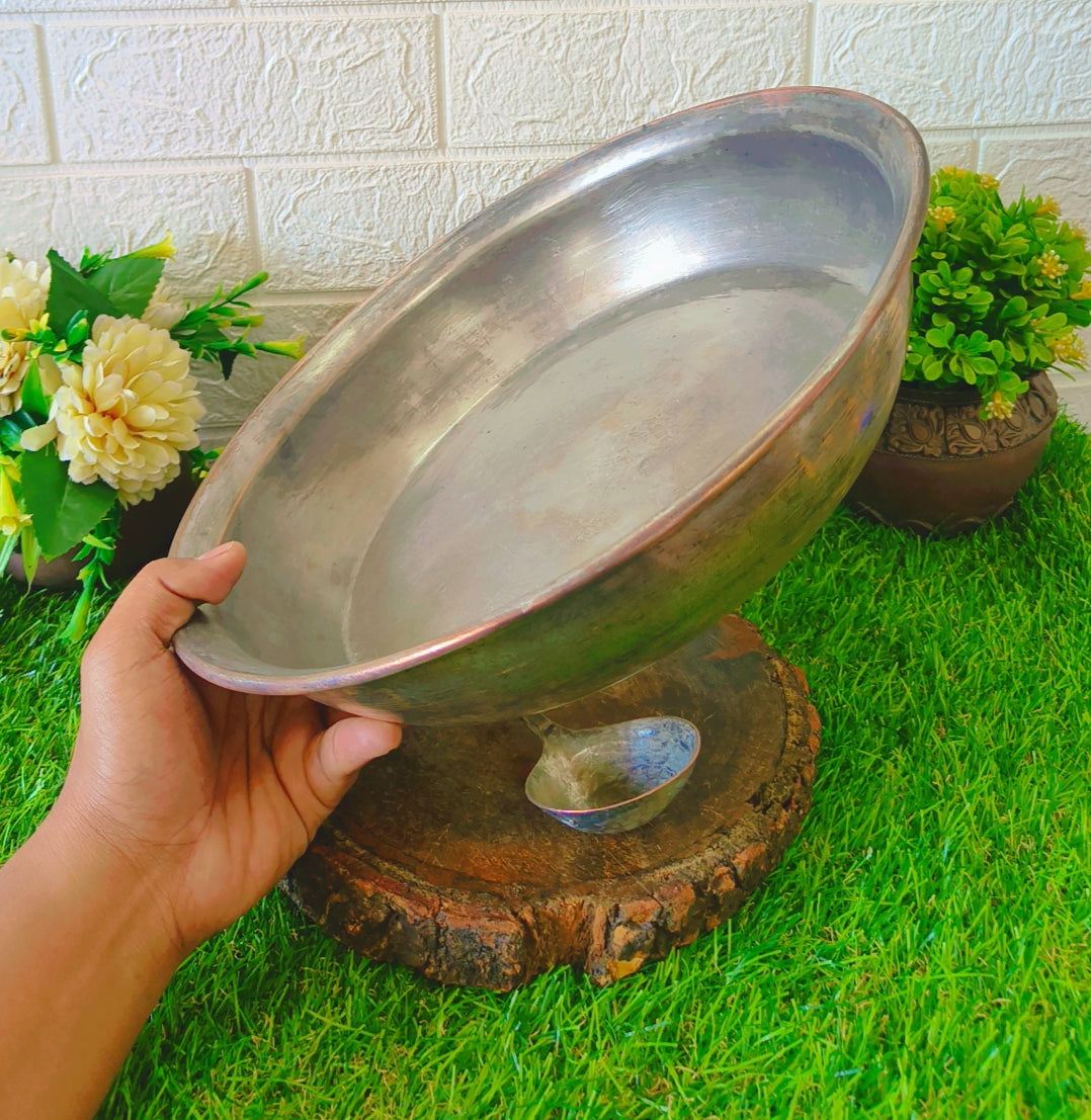 Antique Brass Rare Cooking Bowl | Taman with Ladle | Unique Deg with Spatula | Kitchen Utensil