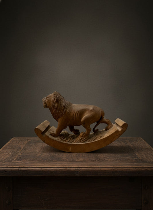 1982 Antique Sandalwood Lion | Traditional Hand-Carved Décor Piece