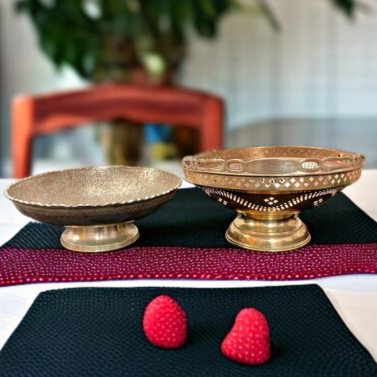 Antique Brass Fruit Bowl Set | Engraved Pital Basket Pair | Traditional Decor Pieces