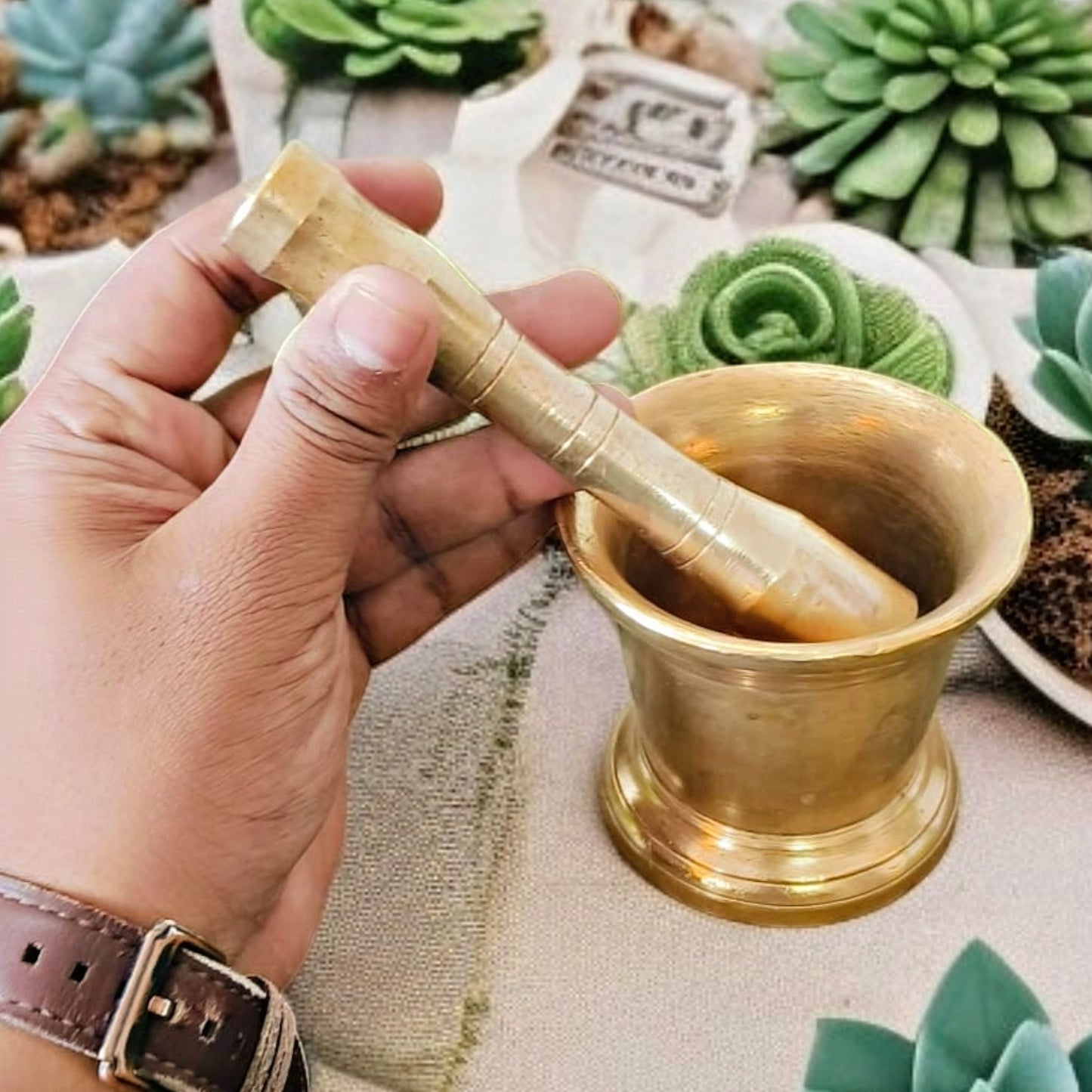 Antique Brass Khalbatta | Heirloom Utility | Traditional Kitchenware | Pital Morter & Pestle