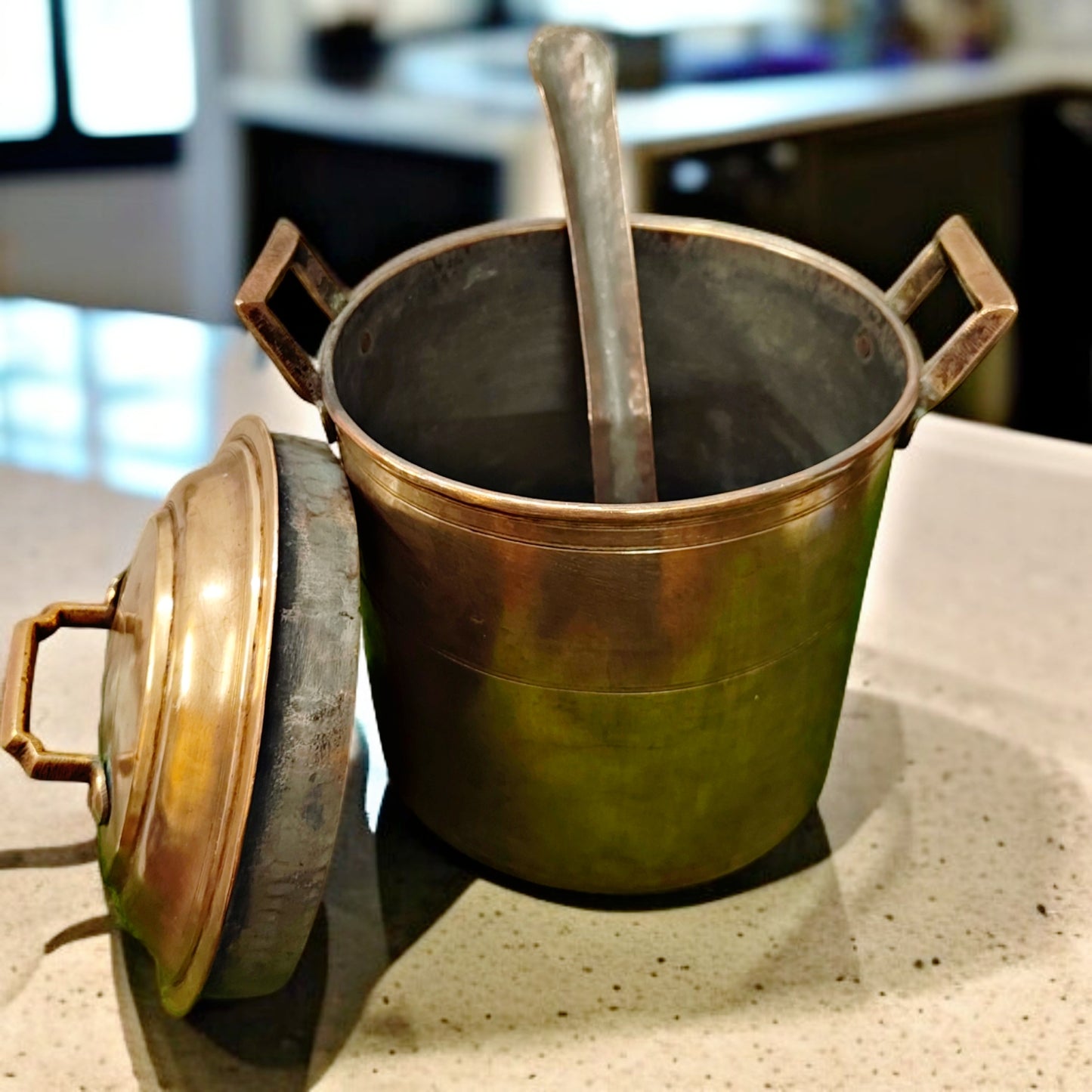 Antique Pital Cooking Bowl Set | Traditional Brass Lidded Patila with Laddle