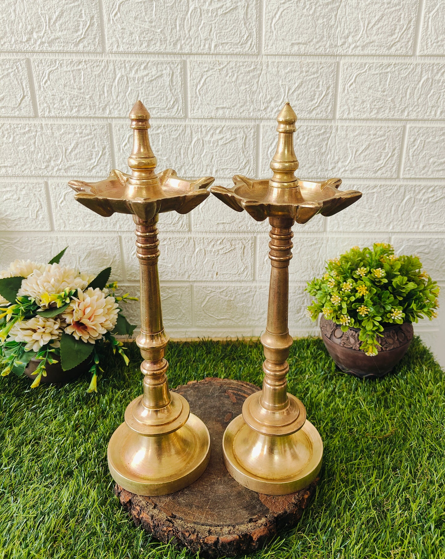 Antique Brass Rare Samay Pair - Oil Lamps - Bombay Antiques