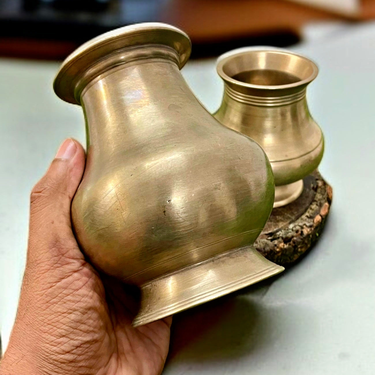 Antique Kansa Lota Pair | Traditional Bronze Kalash in Pair