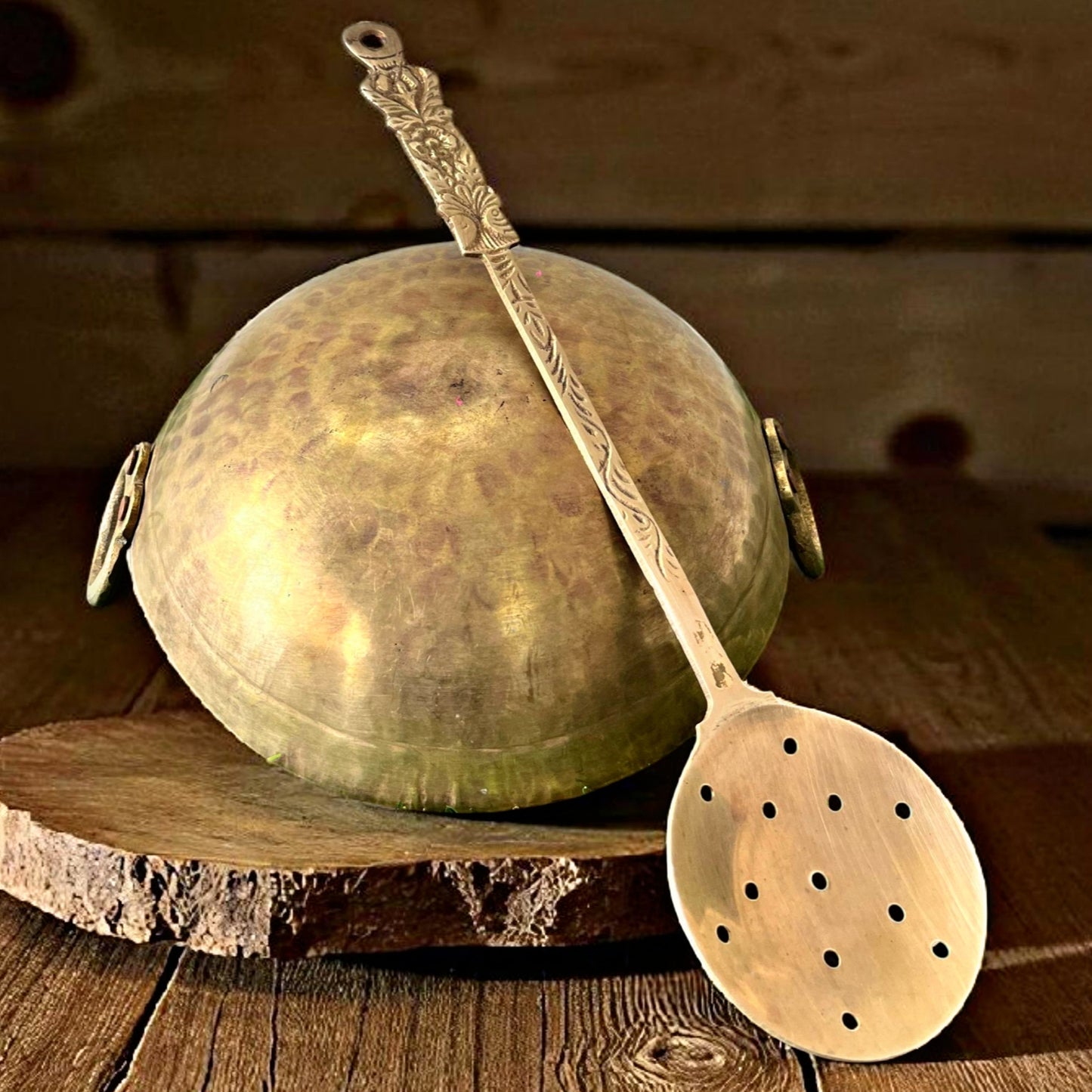 Antique Brass Kadai with Ladle | Traditional Pital Cooking Vessel
