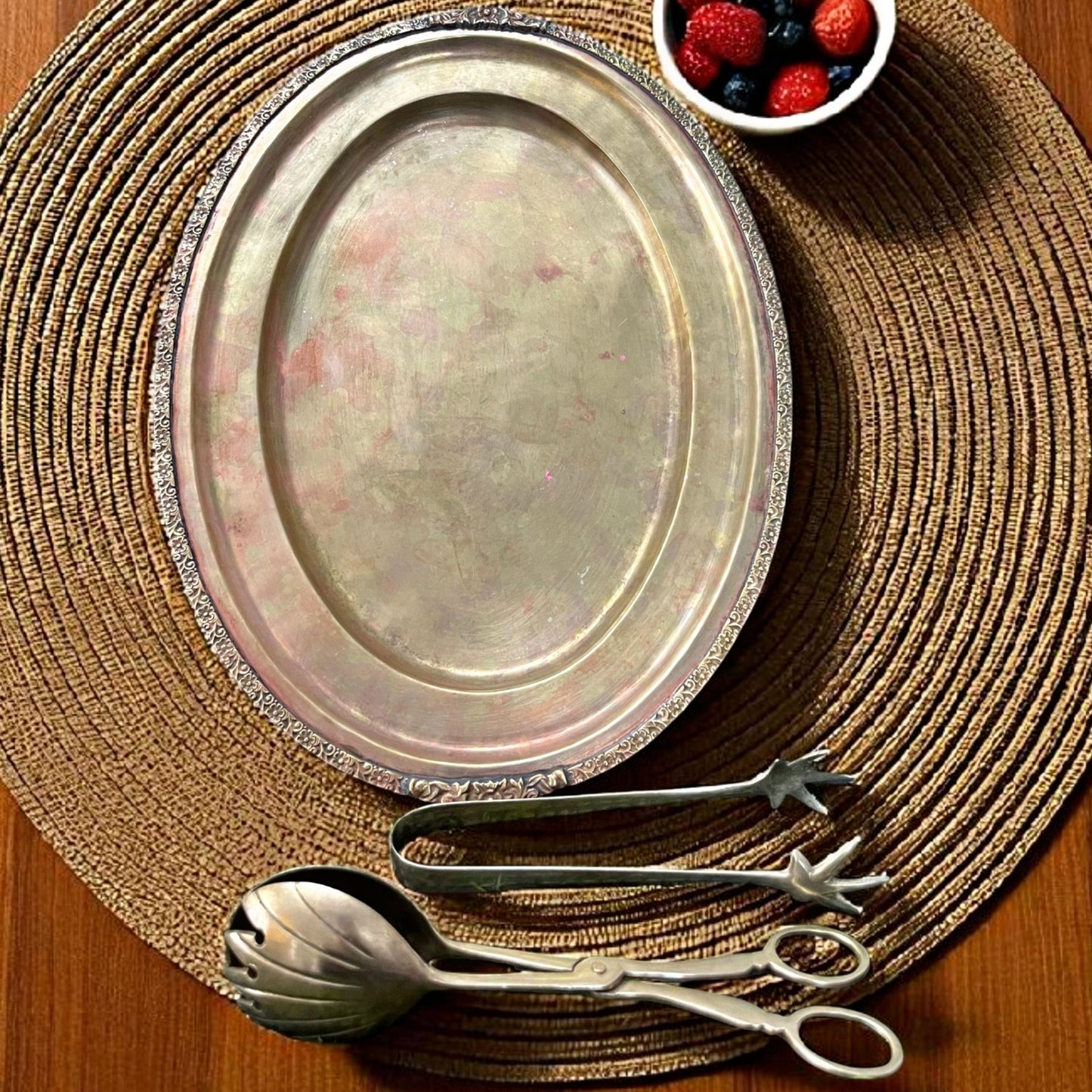 Antique Brass Tray with 2 Tong | Pital Traditional Serving & Decor
