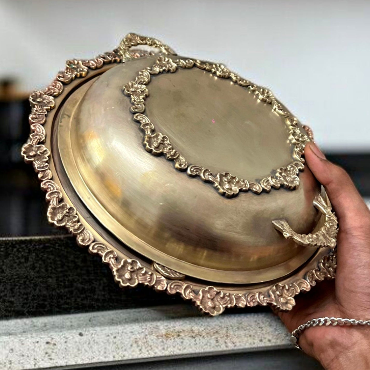 Antique Brass Serving Dish with Spoon | Pital Traditional Kitchenware