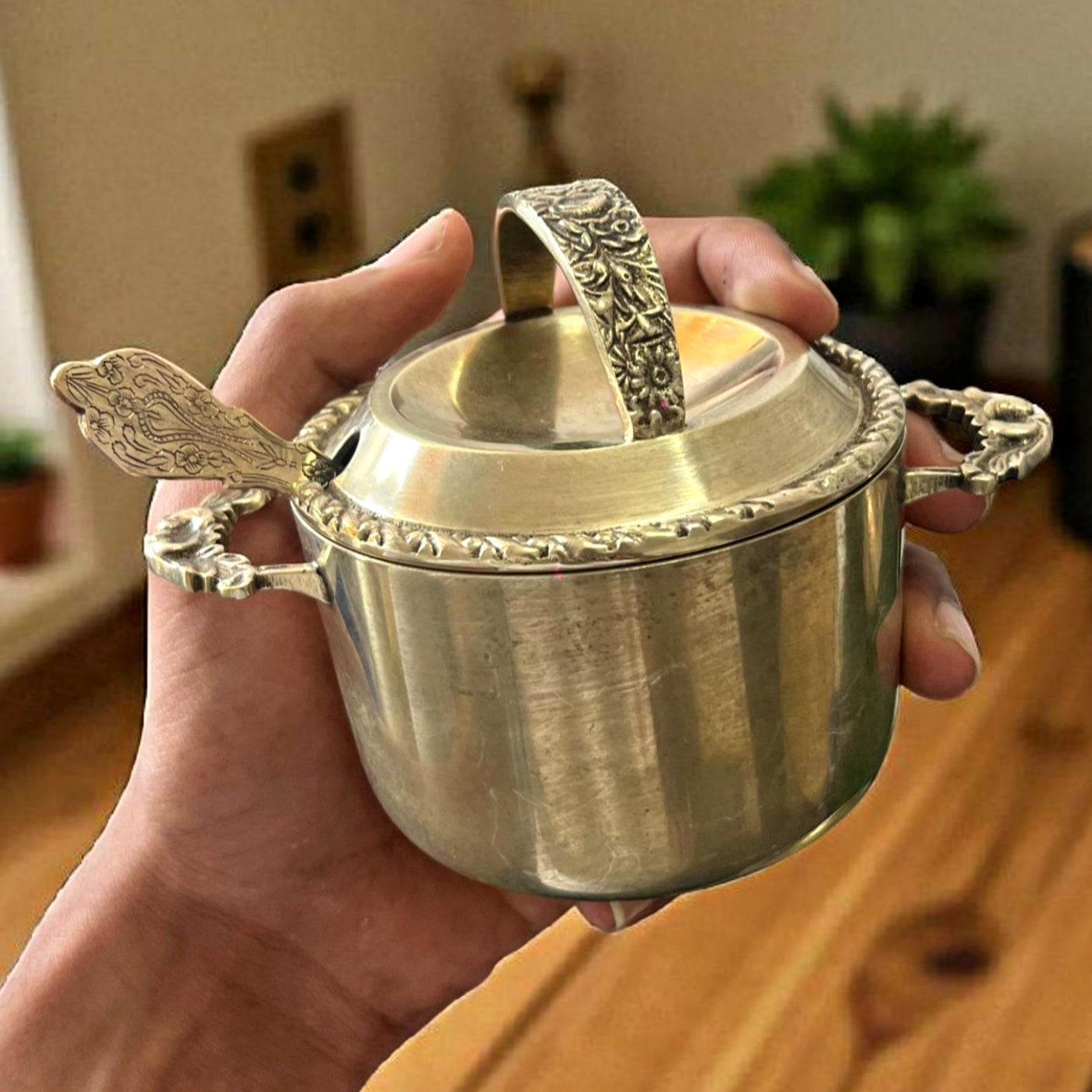 Antique Brass Serving Set | Traditional Bowl & Spoon