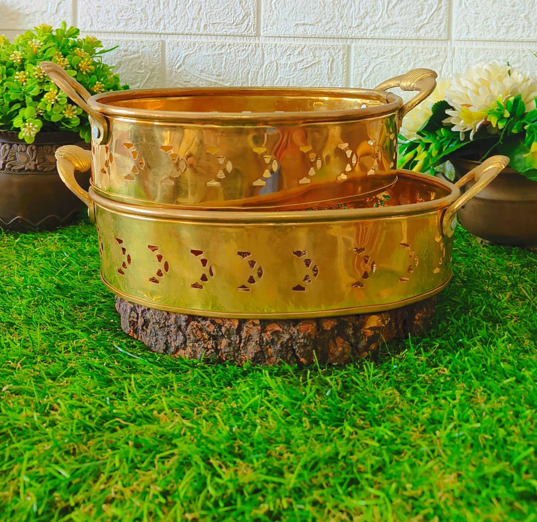 New Brass Basket in Pair - In Vintage Style