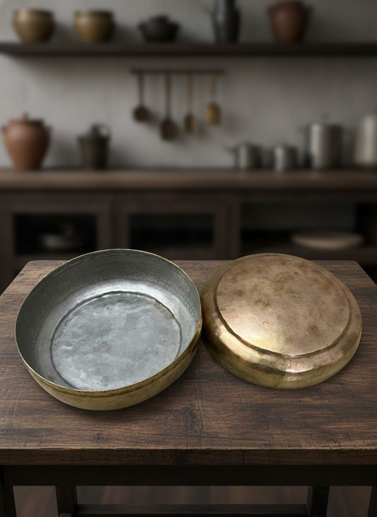 1974 Antique Brass Chapati Box | Traditional Kitchen & Storage Utility