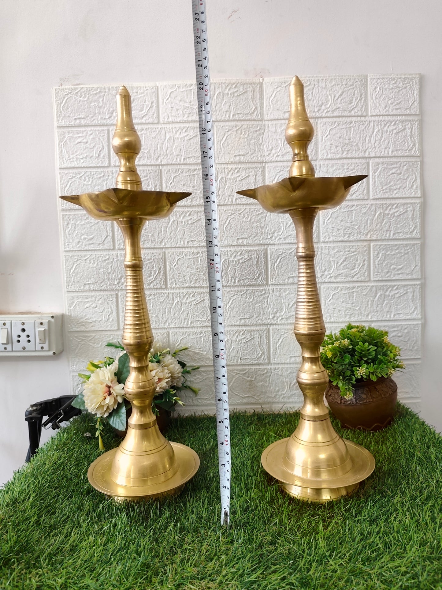Vintage Brass Samay in Pair - Oil Lamp - Bombay Antiques