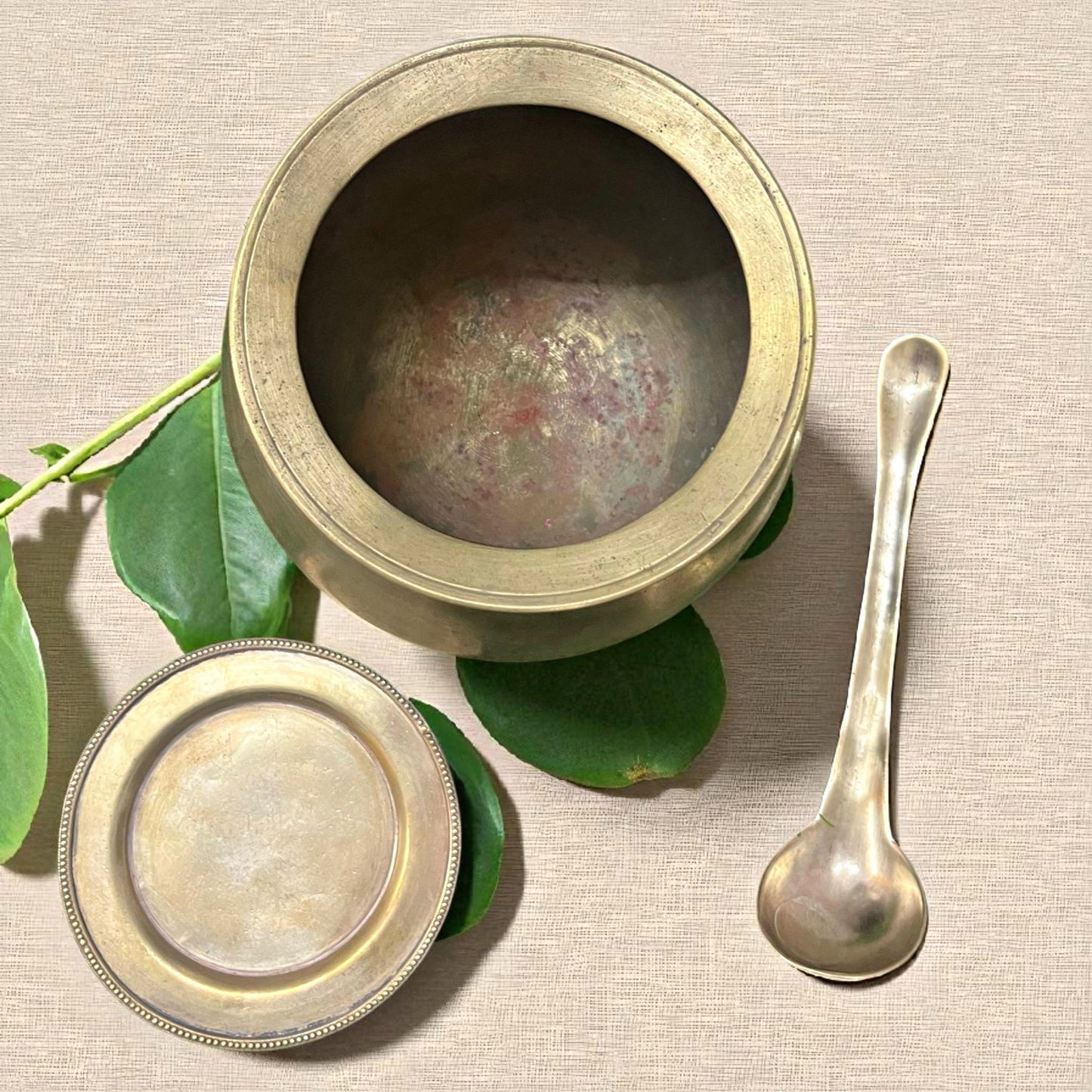 Antique Brass Patila with Lid & Ladle | Traditional Cooking Handi