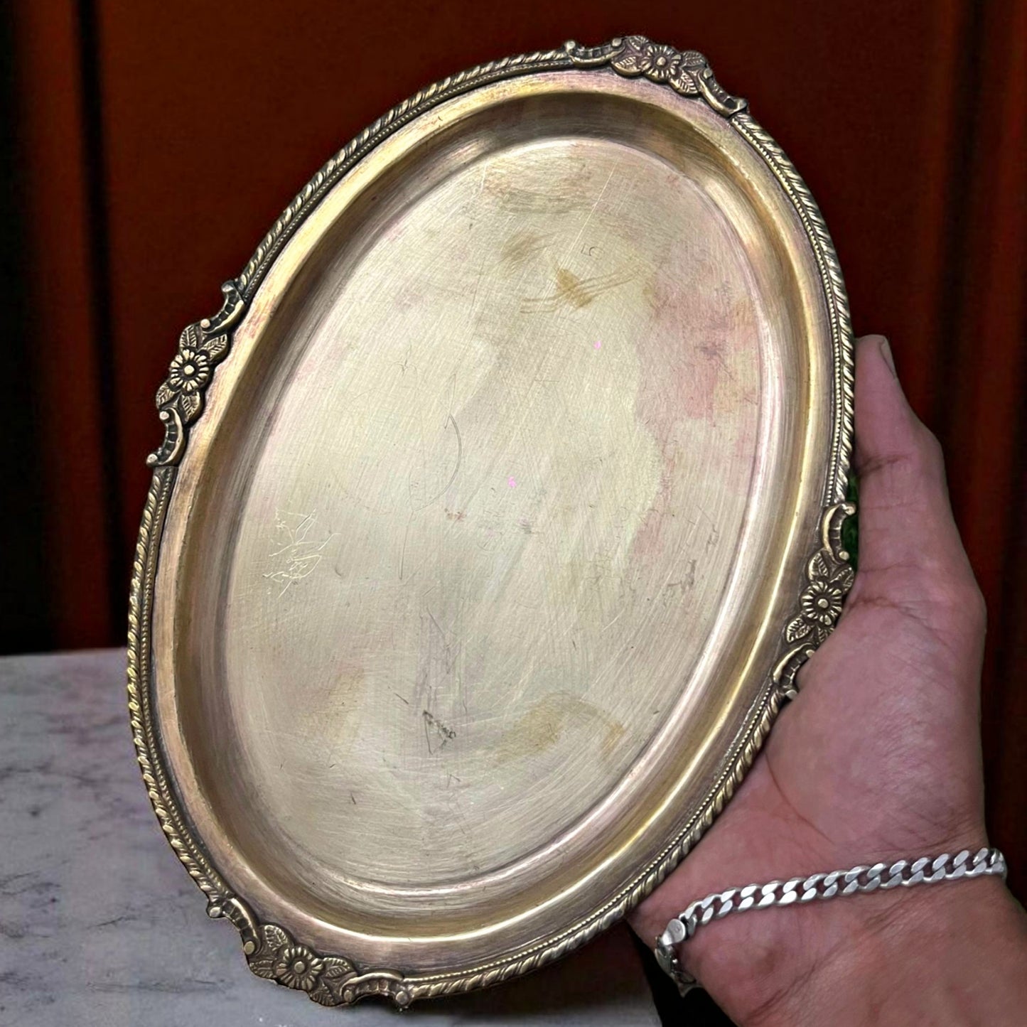 Antique Brass Tray & Plate | Traditional Serving Pair