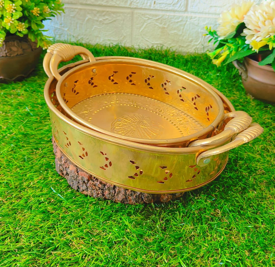 New Brass Basket in Pair - In Vintage Style