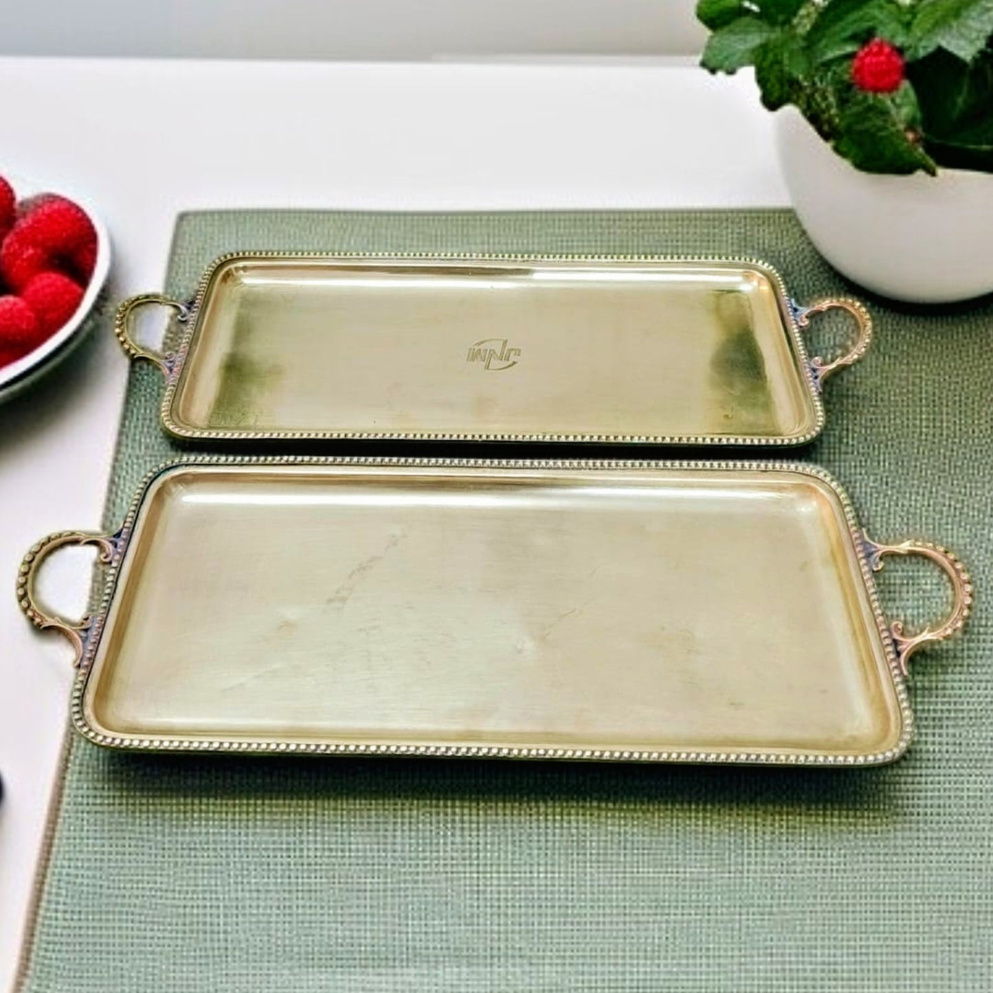 Antique Brass Serving Tray in Pair | Handcrafted Elegance | Tableware & Décor