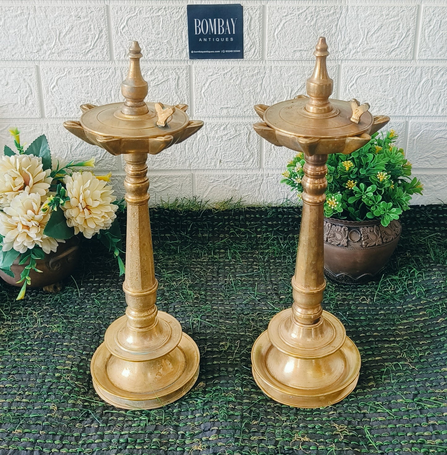 Antique Brass Rare Samay with Lid in Pair | Pital Lamps | Traditional Diya