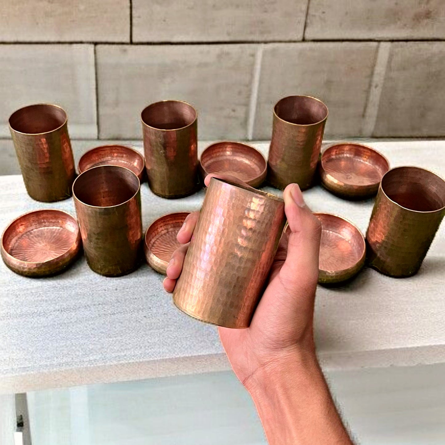 Antique Copper Glass & Katori Set of 6 | Traditional Dining & Kitchenware