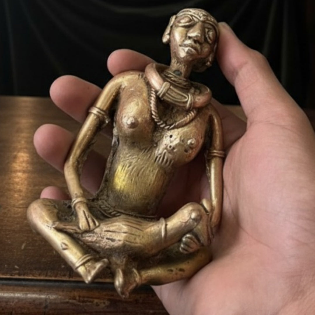 1980 Antique Brass Tribal Art Decor Set | Mid-Century Brass Sculptures