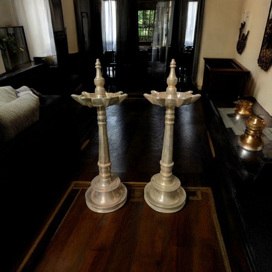 Antique Brass Rare Samay with Lid | Traditional pair of Dhakkan wala Samaya | Pittal Lamps