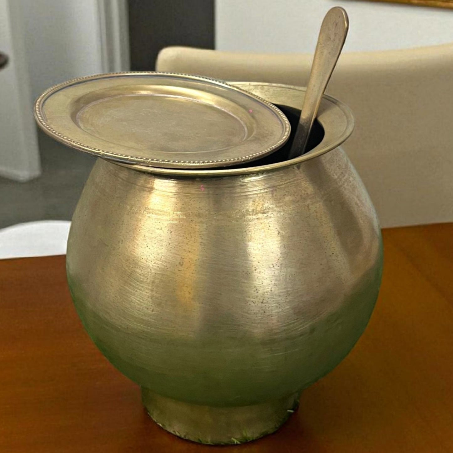 Antique Brass Patila with Lid & Ladle | Traditional Cooking Handi