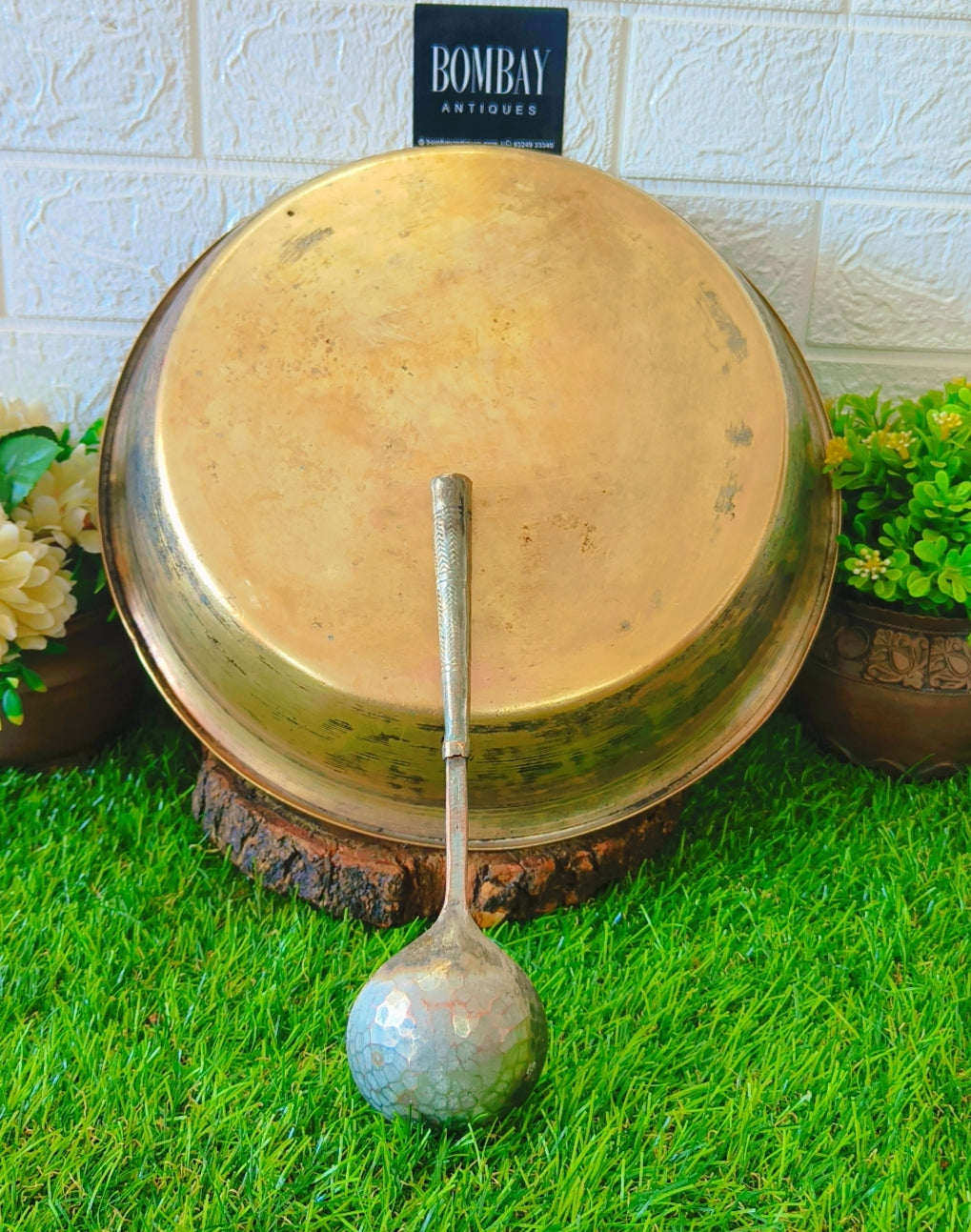 Antique Brass Rare Cooking Bowl | Taman with Ladle | Unique Deg with Spatula | Kitchen Utensil