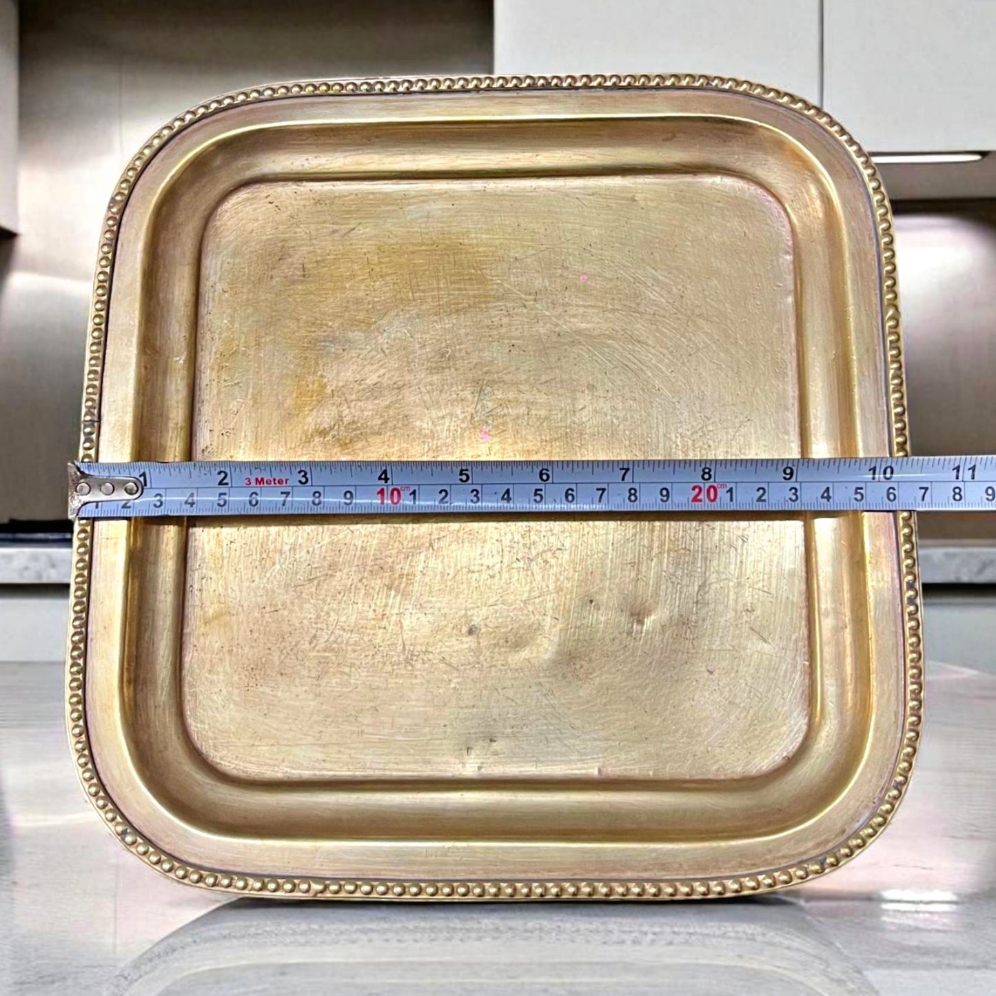 Antique Brass Tray | Pital Traditional Square Serving Plate