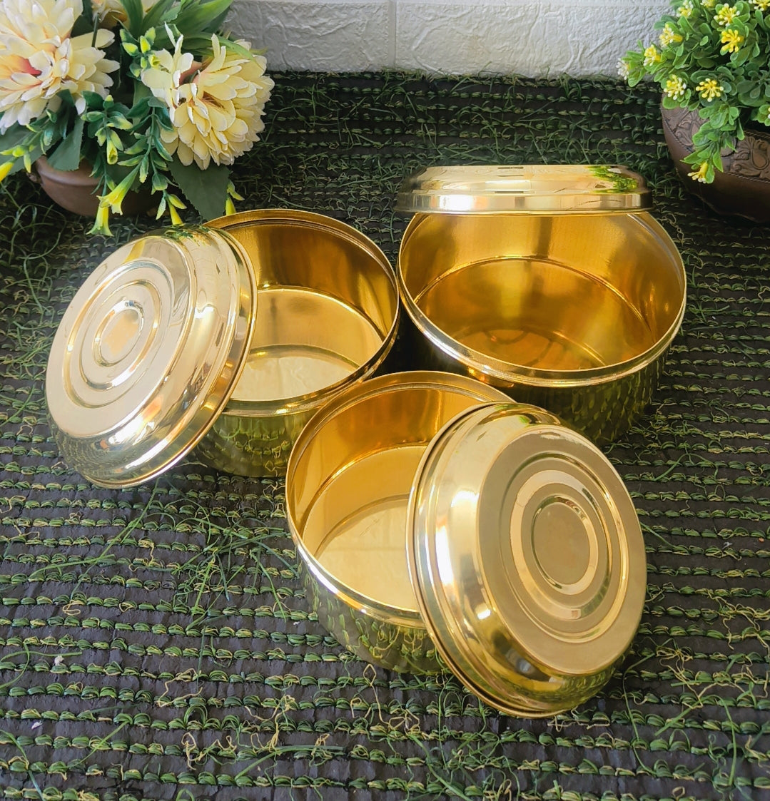 Antique Brass Laddu box Set of 3 - Storage Box