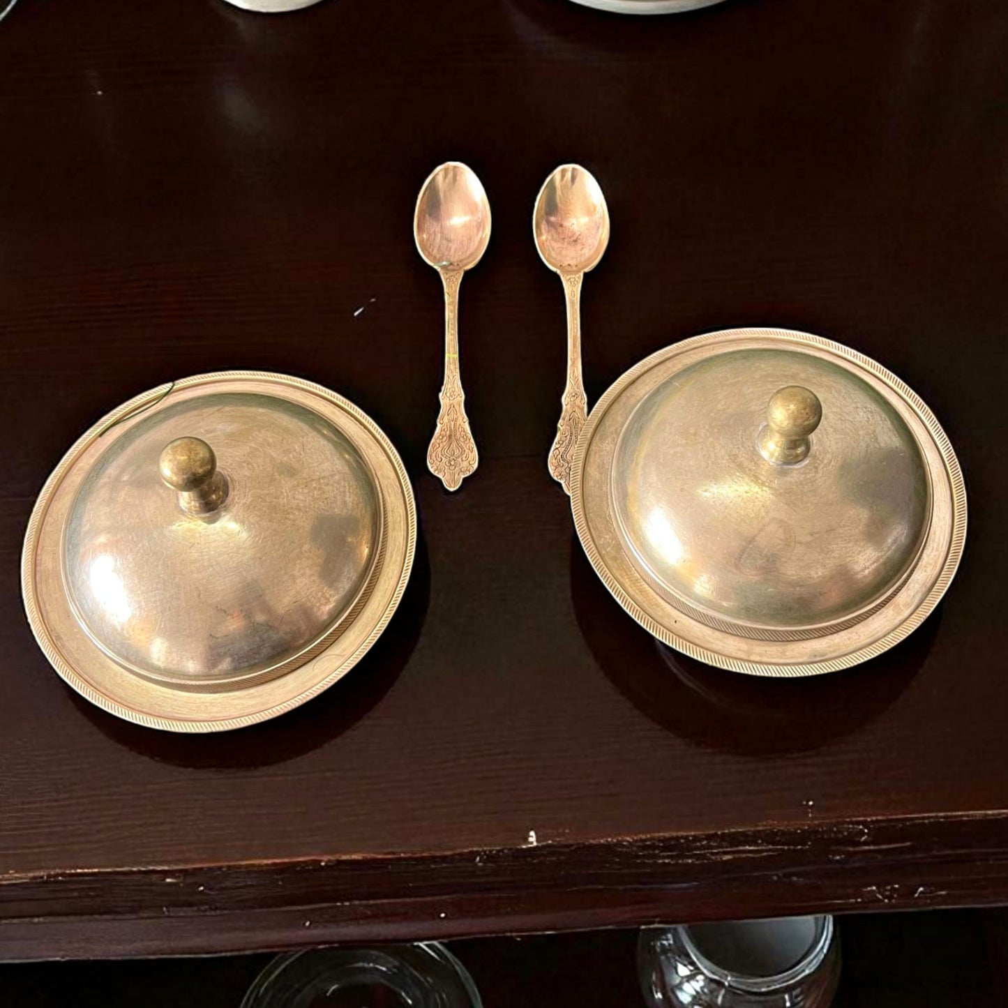 Antique Brass Bowl with Lid & Spoon | Pital Traditional Serving Set