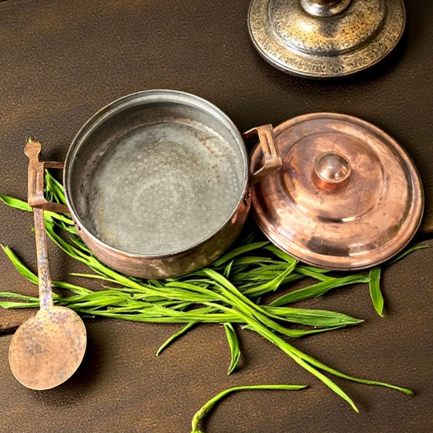 1980 Antique Copper Deg with Spoon & Lid | Traditional Kitchen & Dining Décor