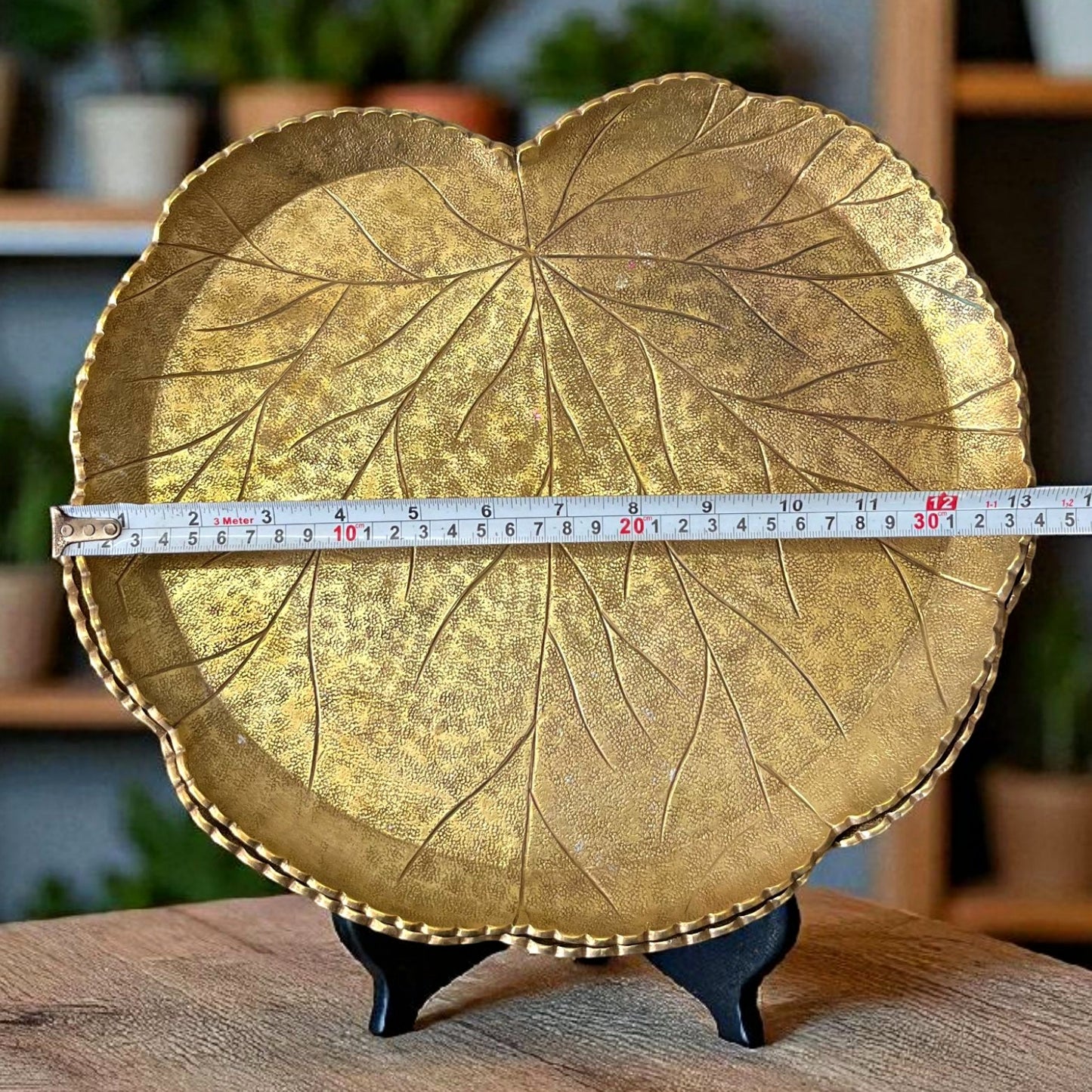 Antique Brass Leaf Shape Plates in Pair | Pital Traditional Serving Thali Pair