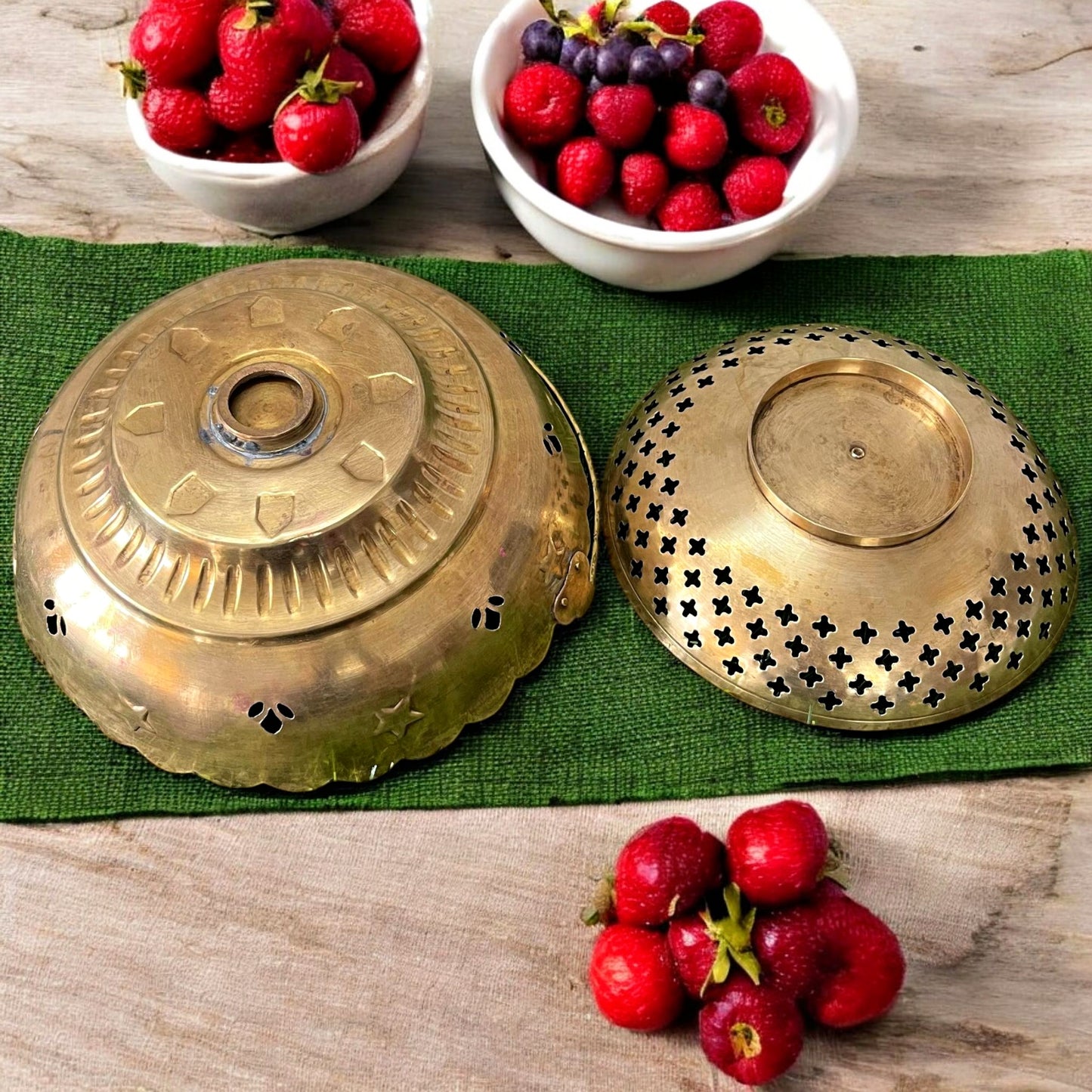 Antique Brass Fruit Basket and Plate | Pital Traditional Tableware