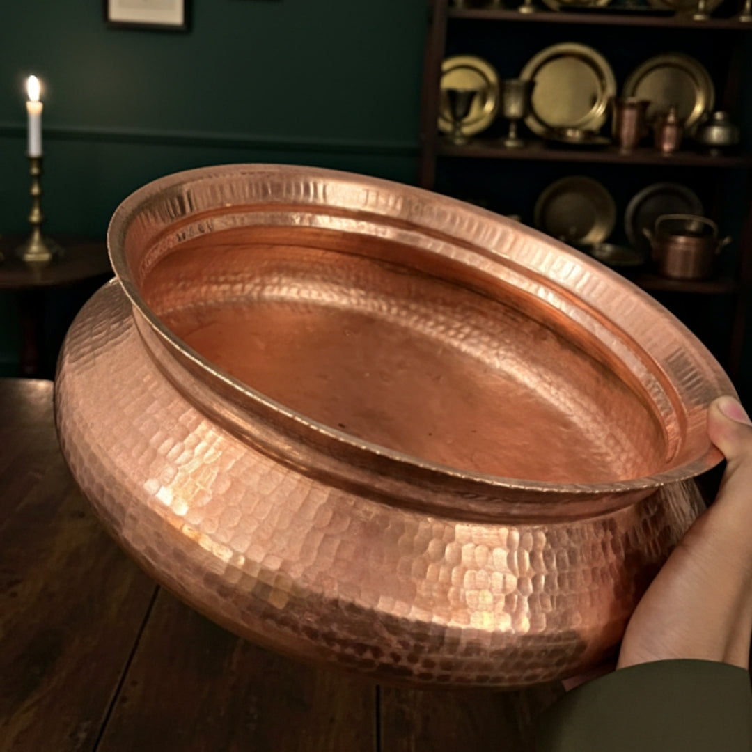 Antique Copper Deg with Ladle & Brass Lid | Traditional Cooking & Decor Set