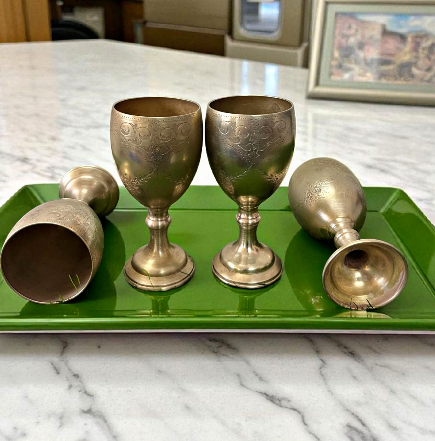 Antique Brass Glass Set of 4 | Traditional Dining & Decor