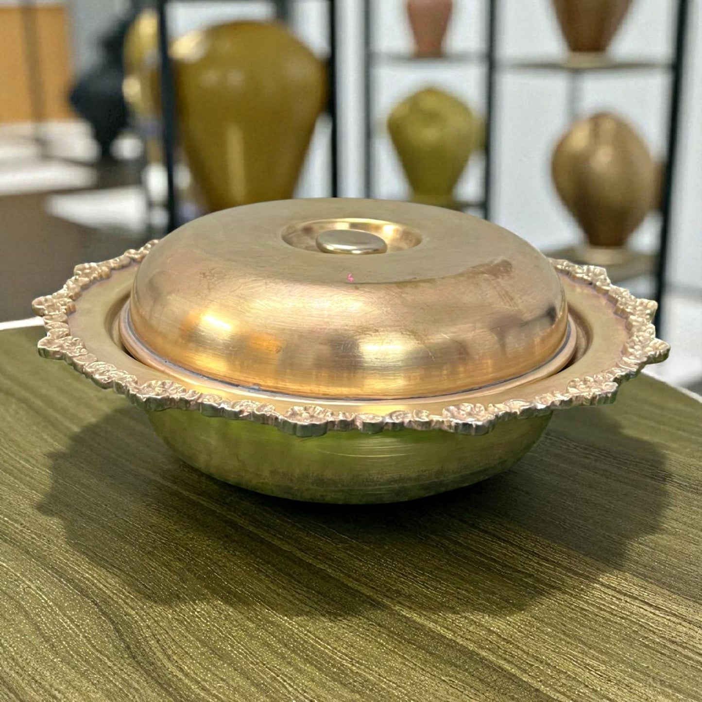 Antique Brass Bowl with Lid & Spoons | Traditional Ornate Dining Ware