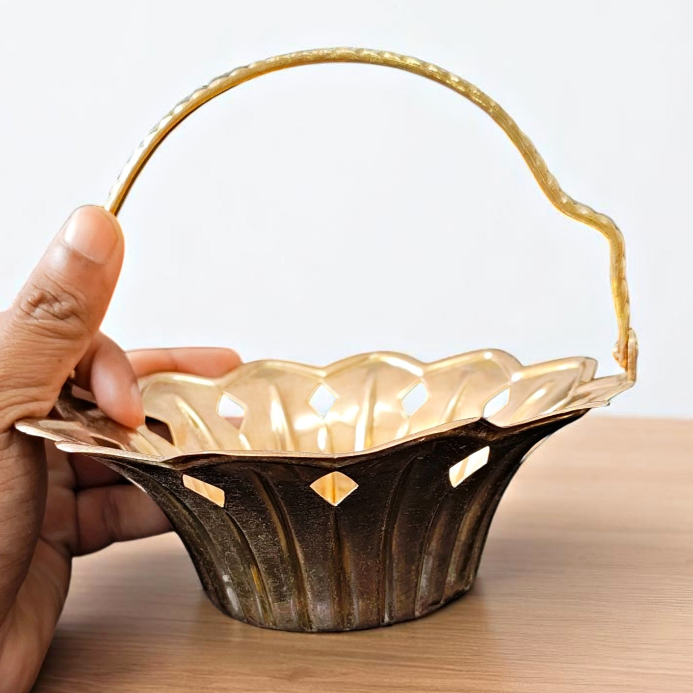 Antique Brass Bowl & Serving Basket | Pital Traditional Dining Utility