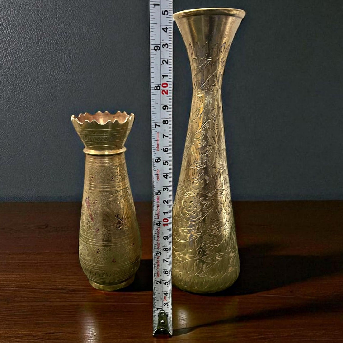Antique Brass Vase in Pair | Pital Traditional Engraved Decor