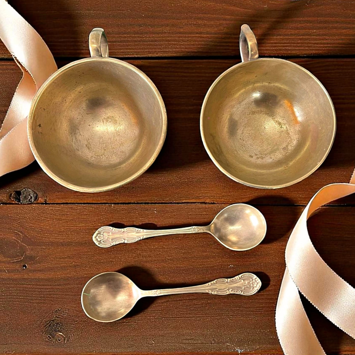 Antique Brass Ice Cream Cups with Spoons | Pital Traditional Dessert Set