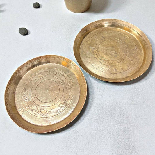 Antique Brass Dinner Plate Set of 2 | Traditional Pital Dining & Decor Thali