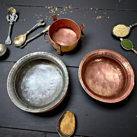 Antique Copper Small Deg in Pair with Burner | Traditional Serveware & Decor Set