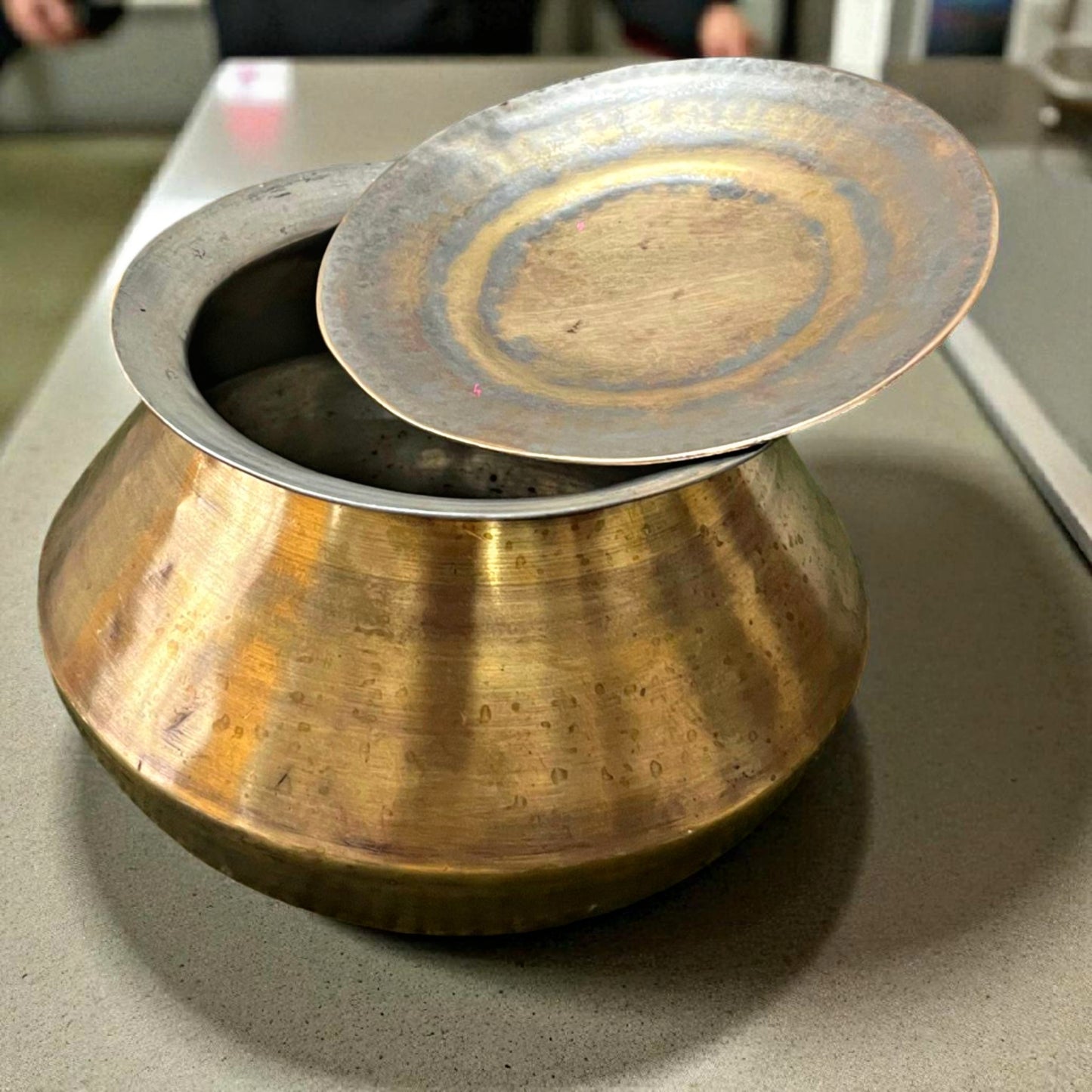 Antique Brass Bowl with Lid | Traditional Cooking Vessel